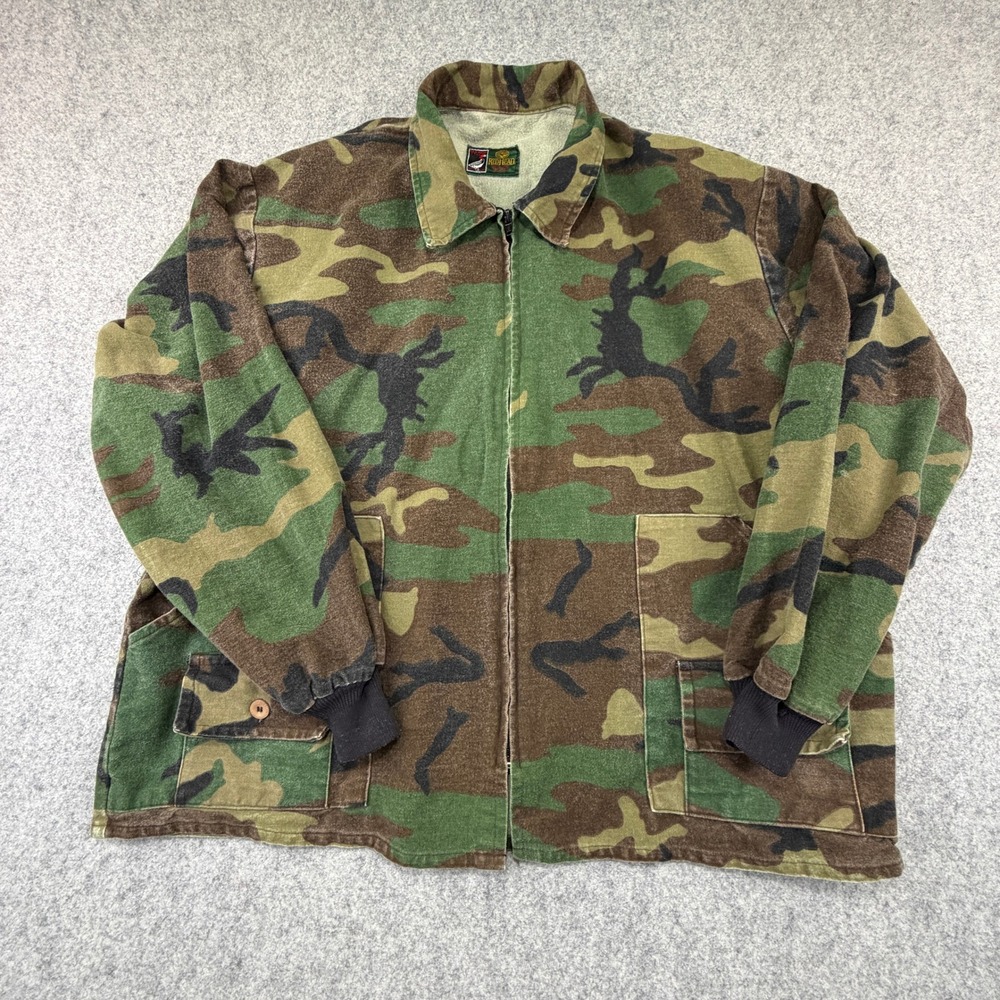 RedHead Camo Field Jacket Mens 2XL Green Brown Full Zip Utility Coat Vintage